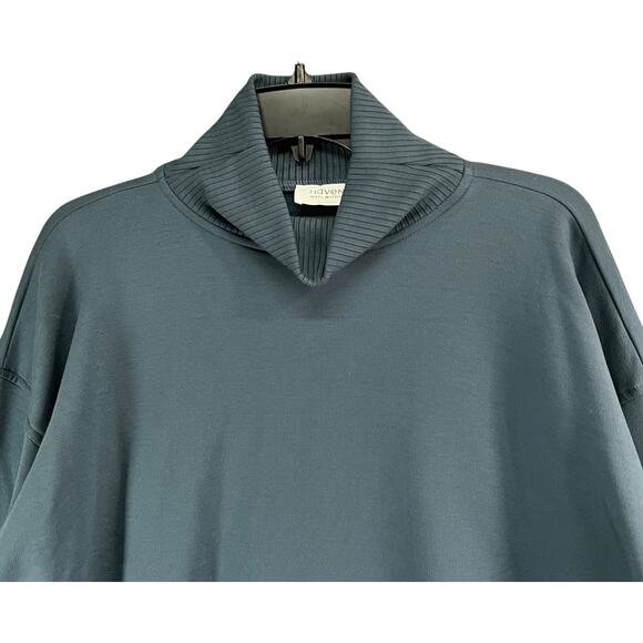 Haven Well Within Top Womens 1X Neptune Blue Fleece Drawstring Waist Mock Neck - Picture 4 of 14